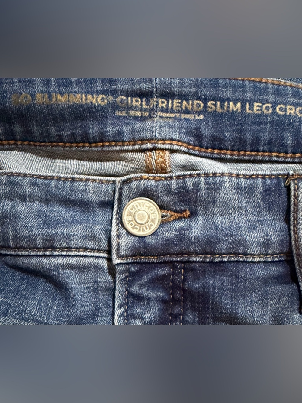 Chico's So Slimming Girlfriend Slim Leg Crop Straight Jeans in Medium Blue Wash - Picture 6 of 7